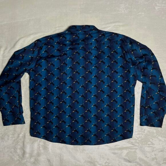 Wolff Blitz Absurd Print Button Up Shirt Men's 2XL German Luxe Bull Trumpet Fish - Picture 4 of 8